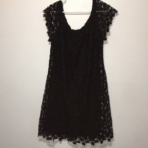 A-line short black dress with crochet overlay